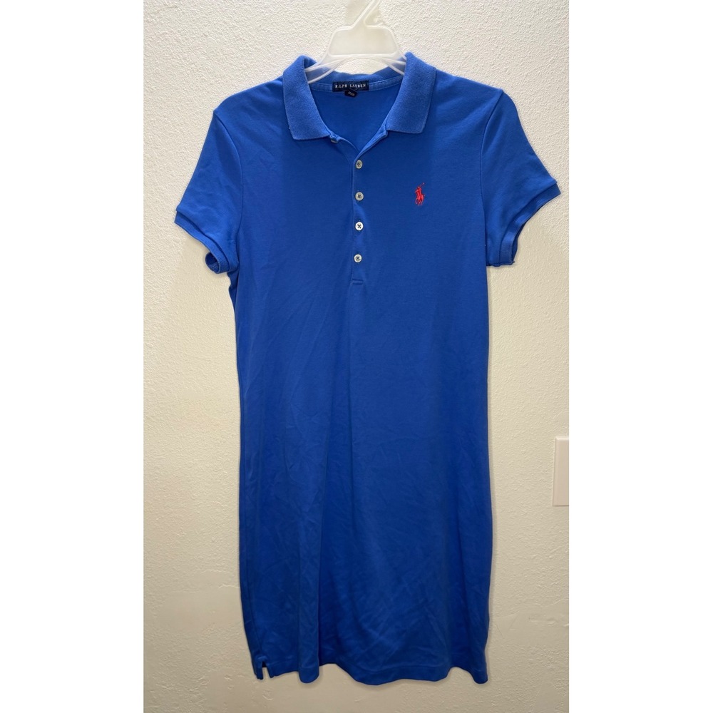 Ralph Lauren Womens Blue Polo Dress Short Sleeve Red Pony Logo Size Medium